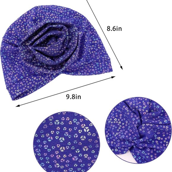 Shiny Flower Turban Shimmer Chemo Cap Hairwrap Headwear Beanie Hair Scarf - Picture 6 of 7